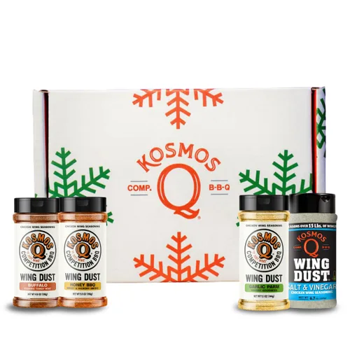Vista 4 de Kosmos Q BBQ Box, Original Competition Barbecue Sauce Plus Dirty Bird & Honey KB Dry Rubs, Gift Set for Smoking & Grilling Chicken, Ribs, Pulled