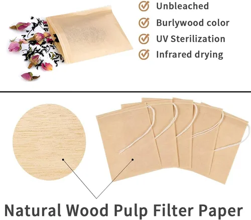 Vista 4 de 100 piezas de bolsas de filtro de té, bolsas de té para té de hojas sueltas, material seguro y natural, infusor de té desechable para té de hojas