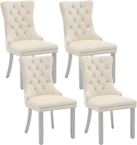Vista 9 de Juego de 2 sillas de comedor de terciopelo beige, modernas sillas de cocina tapizadas