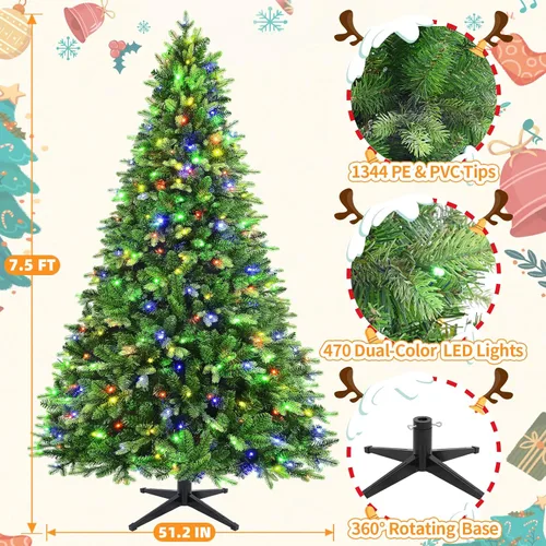 Vista 3 de 7.5ft 360° Rotating Christmas Tree with Music - 470LEDs Verde