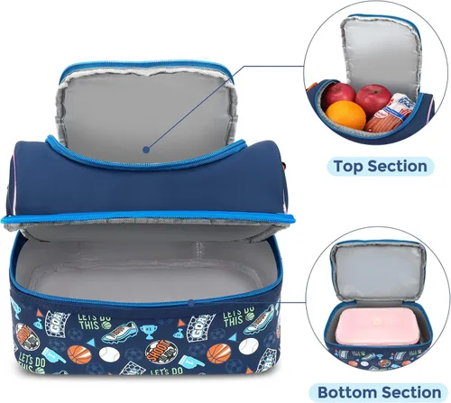 Vista 4 de RLGPBON Bolsa de almuerzo para niños, lonchera aislada para niñas y niños, bolsa de almuerzo para niños pequeños y adolescentes, lindas bolsas