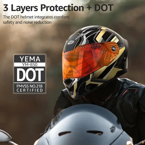 Vista 5 de YEMA DOT Approved Full Face Motorcycle Helmet for Adults, Unisex Moped & Street Bike Helmet with Adjustable Air Vents - Lightweight, Comfortable Fit