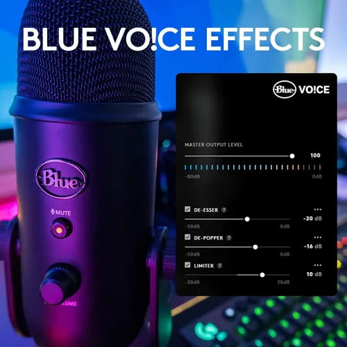 Vista 5 de Logitech Blue Yeti - Kit de transmisión de juegos con micrófono USB Yeti software azul VOCE temas exclusivos de Streamlabs filtro pop azul