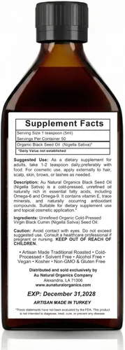 Vista 7 de Au Natural Organics Aceite de semilla negra – Aceite de semilla negra orgánico certificado por USDA (Nigella Sativa) prensado en frío
