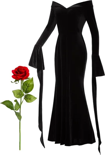 Vista 2 de Women Costume Dress Halloween Costumes with Rose Cosplay Long Sleeve Family Dresses