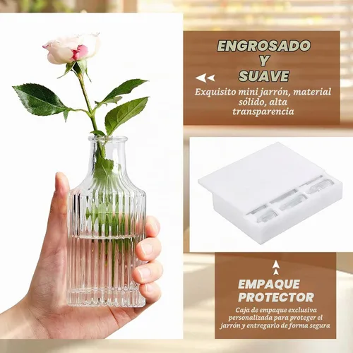 Vista 3 de Juego de 12 mini jarrones pequeños para flores a granel de vidrio acanalado jarrones para centro de mesa, mesa decorativa, boda, recepción, regalo