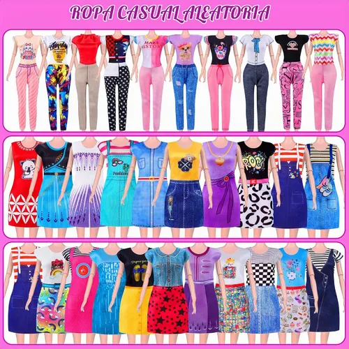 Vista 5 de 342 piezas de ropa y accesorios para muñecas con muñeca, vestidos de princesa, vestidos de moda, parte superior, pantalones, trajes de baño
