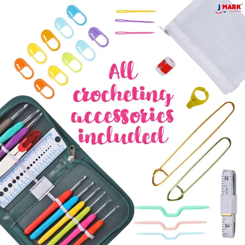 Vista 4 de J MARK Kit de Ganchillo de Acrílico para Principiantes – Juego Premium de Inicio de Ganchillo para Adultos