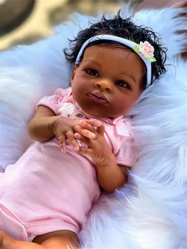 Vista 3 de Muñecas Reborn realistas Black Girl Barato de 20 pulgadas Muñecas de bebé que se ven reales realistas con ojos abiertos afroamericanos de la vida