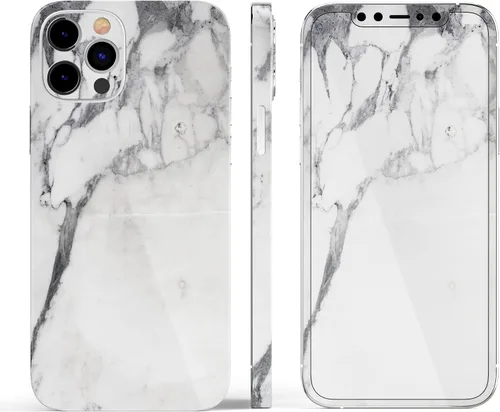 Vista 3 de DesignSkinz Kit de calcomanías de cuerpo completo compatible con iPhone 15 Plus, superficie de mármol blanco y gris V3