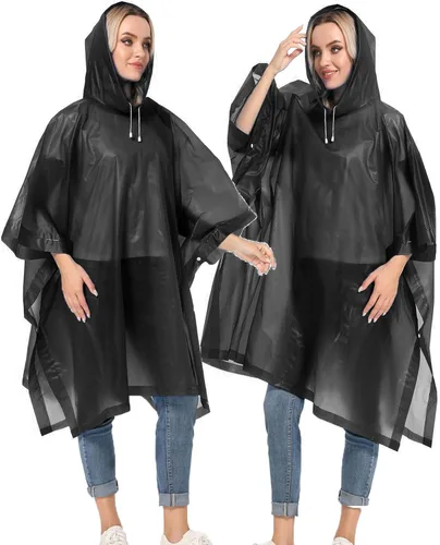 Vista 53 de Ponchos de lluvia reutilizables con capucha con cordón para adultos, abrigo de lluvia grueso impermeable, 2 paquetes