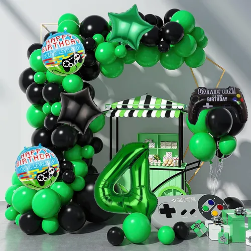 Vista 5 de 6 globos de videojuegos, controlador de videojuegos, globo de aluminio de tereftalato de polietileno con número de cumpleaños, suministros de fiesta