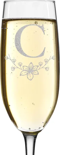 Vista 8 de shop4ever Monograma de letra floral de flauta de champán grabado con láser, 8 oz (L)