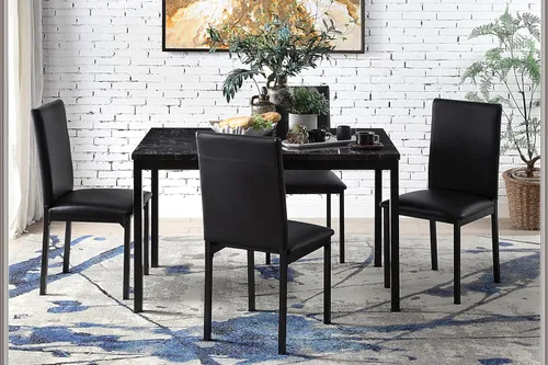 Vista 2 de Juego de 4 sillas de comedor para habitación, mesa y asientos de cocina, tapicería de piel sintética, marco de metal, muebles de comedor casuales