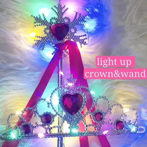 Vista 4 de QooGoo Disfraz de princesa para niñas con luz LED