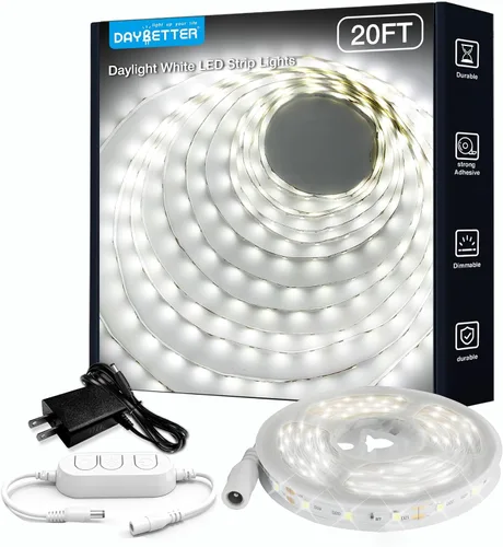 Vista 12 de DAYBETTER 16.4FT Tira de luces LED COB regulable, luces LED de alta luminosidad, 6500K blanco brillante de luz diurna, 24V, 140 LEDs, cinta LED Luz
