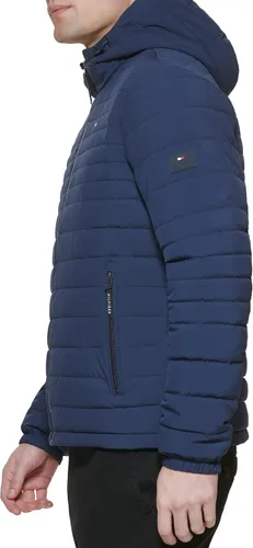 Vista 2 de Tommy Hilfiger chamarra plegable de poliéster elástico con capucha para hombre Medianoche