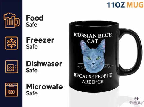 Vista 3 de Taza de café para amantes de los gatos, 11 onzas, color negro, gato azul ruso, regalo para amantes de los animales, regalo para propietario