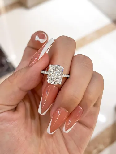 Vista 2 de Anillo de compromiso alargado de 4.0 quilates para mujer, anillo de compromiso de plata esterlina con diamantes de imitación
