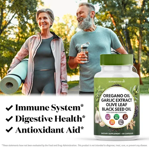 Vista 5 de Superfood MD Aceite de orégano Extracto de ajo, hoja de olivo, aceite de semilla negra, astrágalo, para mujeres y hombres, 60