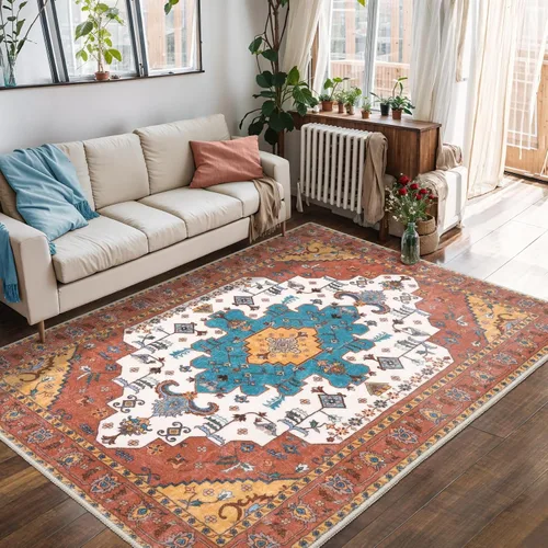Vista 572 de SERISSA - Tapetes florales vintage, antideslizante, lavable, pequeño, ultrasuave, bohemio, de pelo bajo, para entrada, interiores, habitación