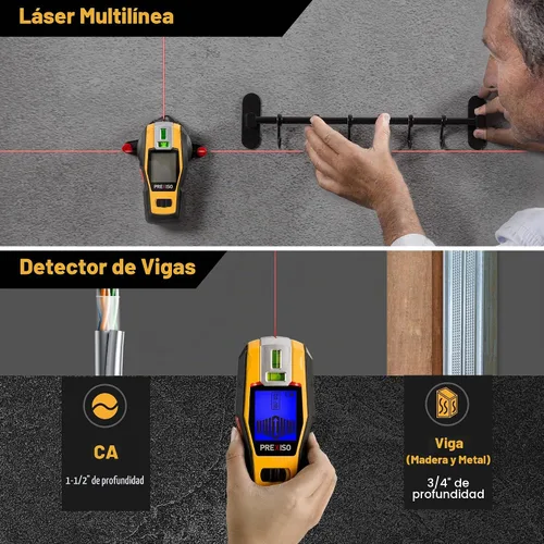 Vista 2 de PREXISO Buscador de pernos 2 en 1 con nivel láser, láser de línea cruzada