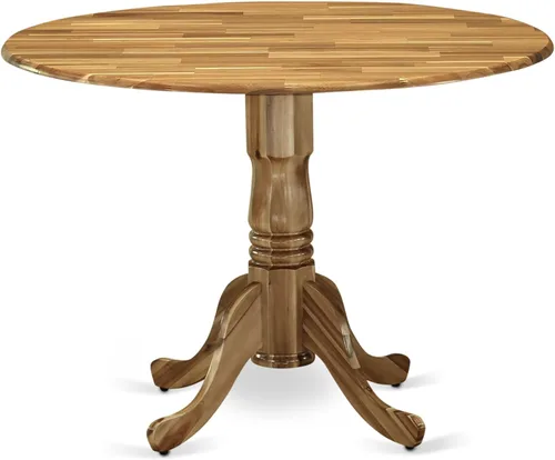 Vista 12 de East West Furniture DLT-BLK-T mesa de comedor redonda - con tapa redonda y 2 hojas desplegables y pata de pedestal, 42x29.5 pulgadas, acabado negro