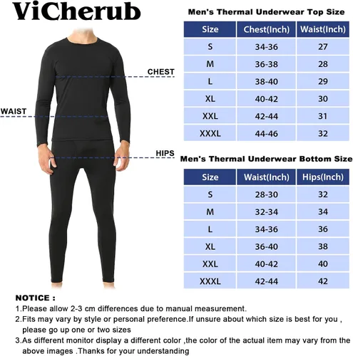 Vista 6 de ViCherub Thermal Underwear for Men Fleece Lined Long Johns Thermals Top and Bottom Set Base Layer for Cold Weather