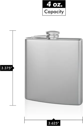 Vista 3 de Petaca de 4 oz Tamaño de Bolsillo, Acero Inoxidable, A Prueba de Óxido, Tapa Enroscable - Acabado Gris Metálico