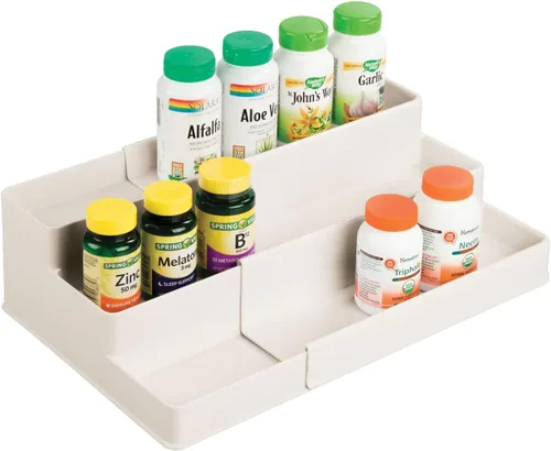 Vista 7 de mDesign Organizador de estante de plástico expandible de 3 niveles, almacenamiento para tocador de baño, gabinete, armario, cajón, capacidad