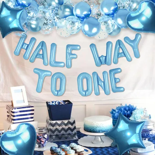 Vista 7 de JeVenis Globos de Mitad Camino a Uno para Cumpleaños de 1/2 Año, Decoraciones de Cumpleaños de Mitad Camino a Uno (azul)