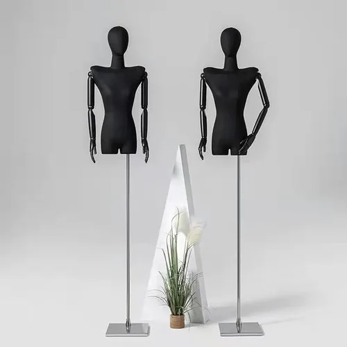 Vista 5 de Vestido de maniquí femenino con forma de torso, cuerpo de maniquí de exhibición con cabeza desmontable, manos de madera y soporte de altura