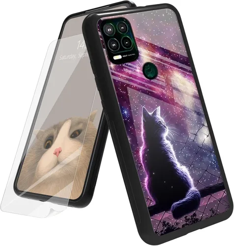 Vista 30 de Funda para Motorola Moto G Play 4G 2024 con protector de pantalla, parte trasera de vidrio templado + funda de silicona suave TPU absorción