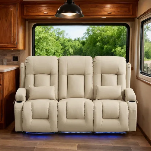 Vista 8 de TUNYI Wall Hugger - Sofá reclinable eléctrico para autocaravana, sofá biplaza reclinable con consola para teatro, sofá reclinable con USB/toma