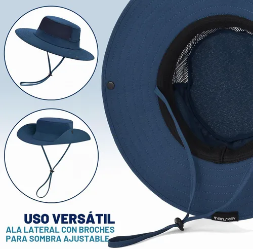 Vista 5 de Cooling Sun Bucket Hat, UPF 50+ Wide Brim Boonie Hat with Ponytail Hole 01 Azul marino