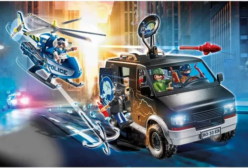 Vista 2 de Playmobil Persecución en helicóptero con furgoneta fugitiva
