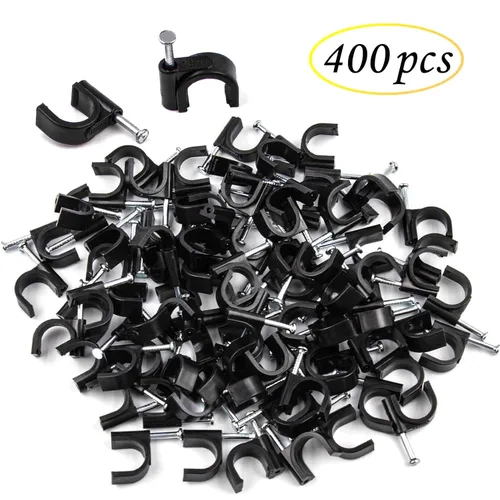 Vista 2 de 400 clips de cable negros de 4/6/8/0.394 in, clips de cable de clavo en clips de cable, pinzas de cable coaxiales, clavos de cable para gestión
