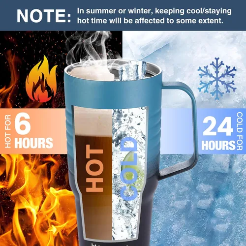 Vista 5 de HAUSHOF Taza de viaje de 24 oz con asa, taza de café de viaje con aislamiento al vacío de acero inoxidable, tazas de viaje de doble pared con tapa a