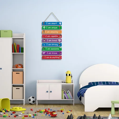 Vista 7 de Decoración de habitación infantil, juego de 9 piezas de arte de pared para habitación de niños, decoración motivacional de pared para colgar