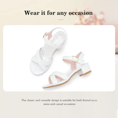 Vista 6 de Sandalias para niñas, tacones para niños, puntera abierta, correa al tobillo, zapatos de vestir, flores para boda, fiesta para niños pequeños