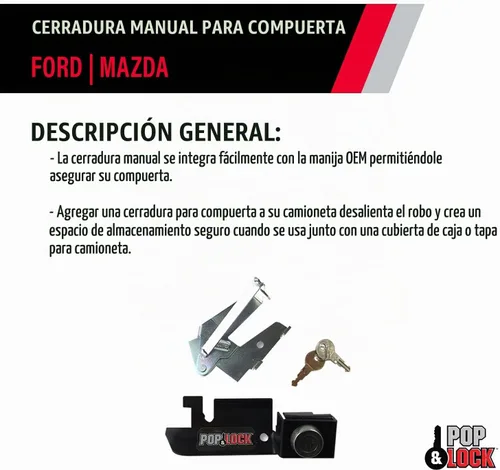 Vista 4 de Pop & Lock PL2300 Cerradura manual negra para portón trasero (funciona solo con mango de acero de fábrica)