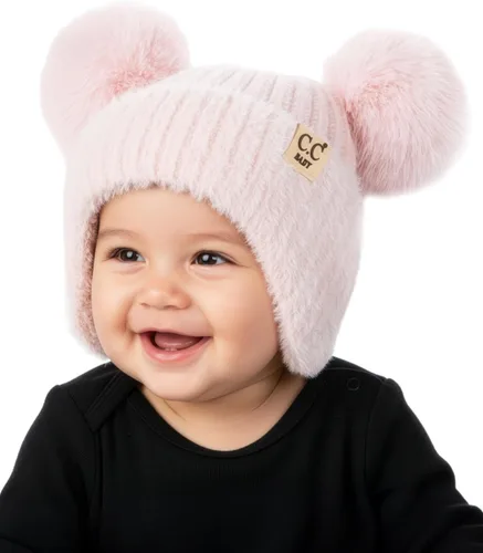 Vista 23 de Funky Junque Gorro de invierno con doble pompón para bebé de 0 a 12 meses, bonito gorro de punto acogedor para clima frío Patrón de tejido