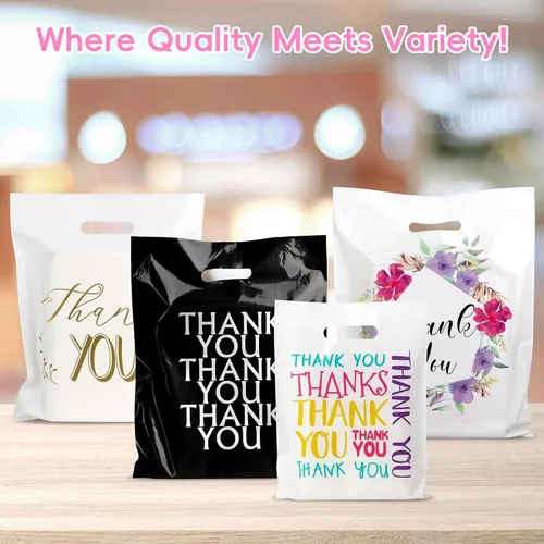 Vista 9 de POPGIFTU Bolsas de agradecimiento florales con asas, bolsa de plástico de 12 x 15 pulgadas, paquete de 100 – Boutique, regalo, recuerdo de fiesta