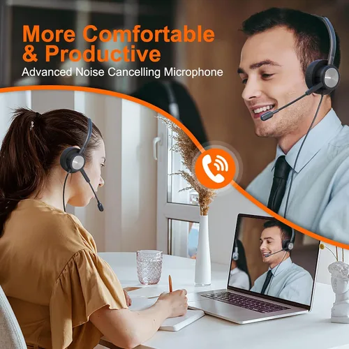 Vista 7 de Auriculares USB de oficina con micrófono para PC, auriculares USB ligeros con micrófono de cancelación de ruido para laptop, funciona para equipos