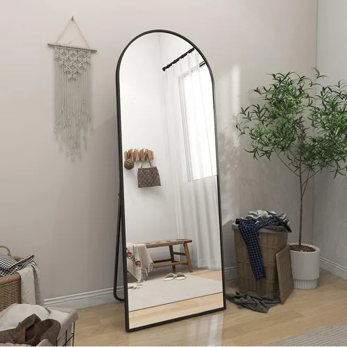 Vista 3 de BEAUTYPEAK Espejo de pie de arco de longitud completa de 64 x 21 pulgadas Negro
