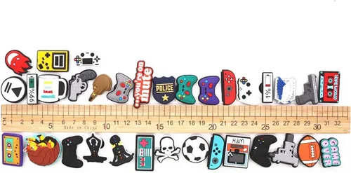 Vista 5 de 35 dijes de cocodrilo de juego para niñas, niños, adolescentes, adultos, pistola de juegos, yoga, fútbol, cocodrilo, accesorios de zapatos