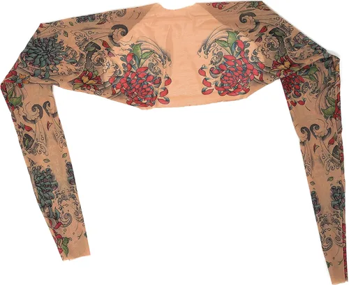 Vista 6 de Wild Rose Ladies Mums Tattoo Sleeve Shrug Chrysanthemums Flowers Irezumi, Tan