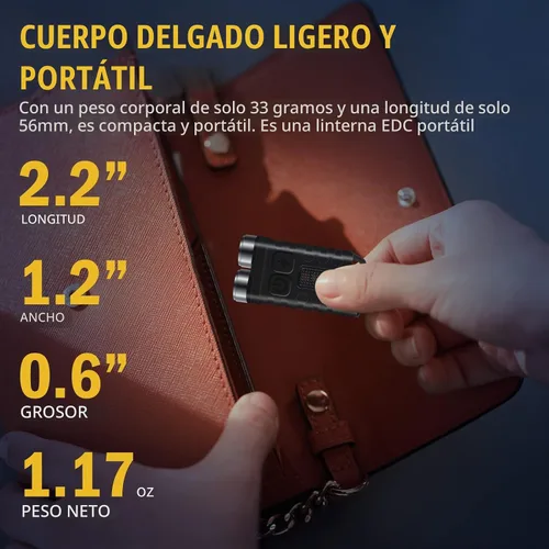Vista 3 de BORUIT V3 Linterna EDC Pequeña y Potente con Luz Roja UV y Azul, Altos Lúmenes 900LM, Carga USB-C, Mini Linterna de Bolsillo y Llavero - 12 Modos