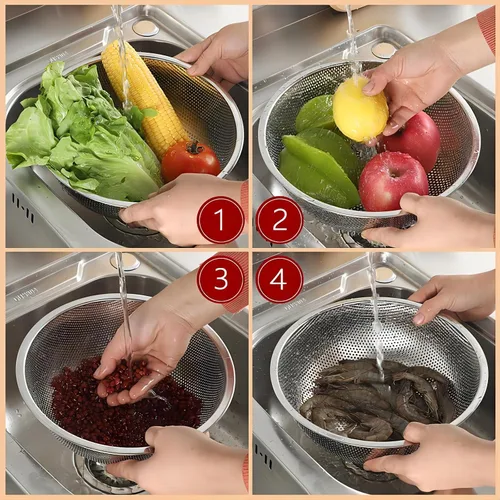 Vista 7 de GREATLINK Coladores y coladores de pasta de alimentos para cocina, colador de acero inoxidable, colador de malla de cocina, colador de metal grande