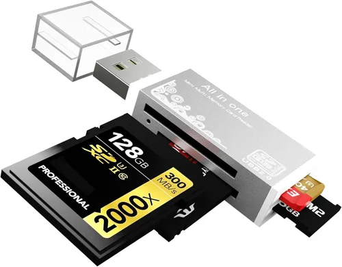Vista 14 de Lector de tarjetas micro SD, lector de tarjetas SD 4 en 1 a adaptador USB, lector de tarjetas de memoria para MS Duo/Pro, tarjeta M2, SDXC, SDHC